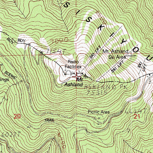 Topographic Map of Mount Ashland, OR