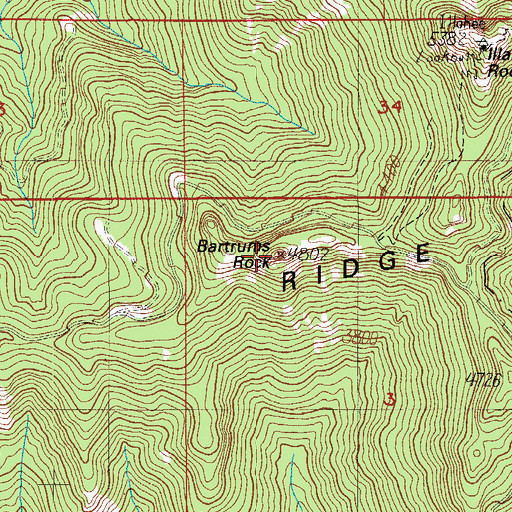 Topographic Map of Bartrums Rock, OR