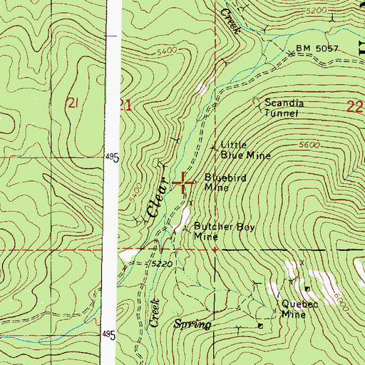 Topographic Map of Bluebird Mine, OR