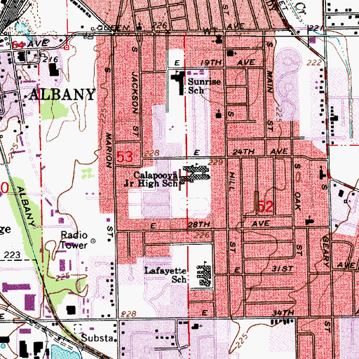 Topographic Map of Calapooia Middle School, OR