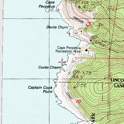 Topographic Map of Cape Perpetua Special Interest Area, OR