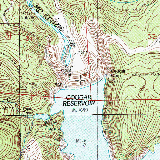 Topographic Map of Cougar Dam, OR