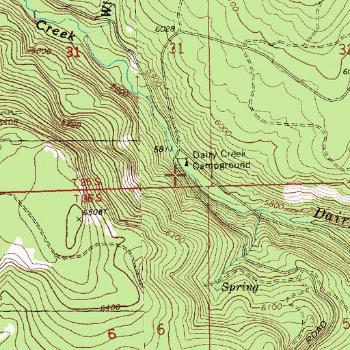 Topographic Map of Dairy Creek Campground (historical), OR