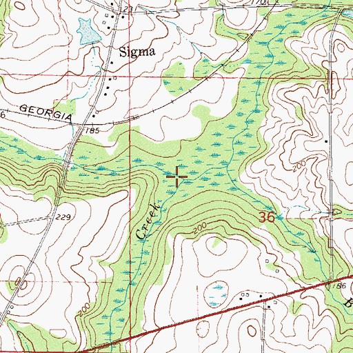 Topographic Map of Cedar Springs Creek, AL