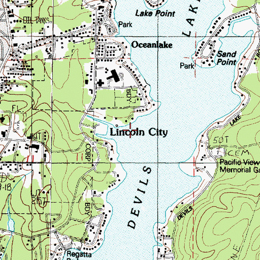 Topographic Map of Devils Lake, OR