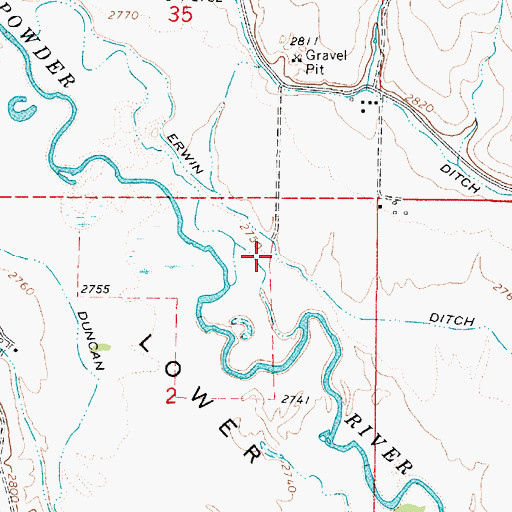 Topographic Map of Erwin Ditch, OR
