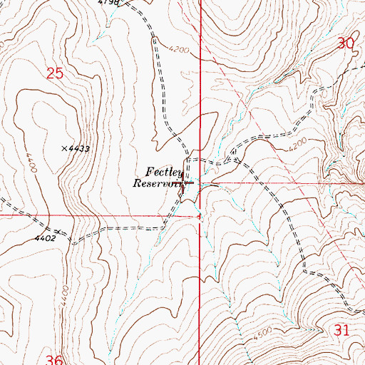 Topographic Map of Fectley Reservoir, OR
