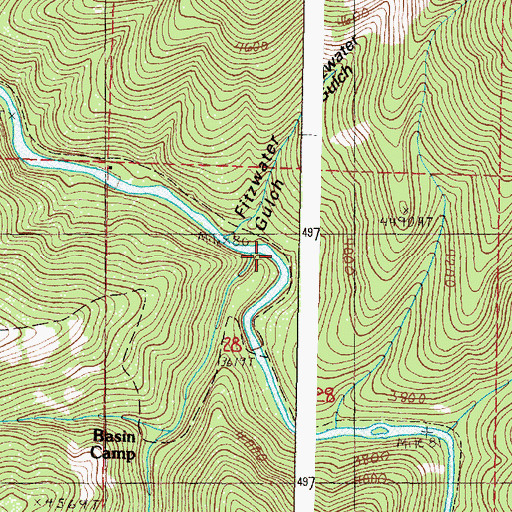Topographic Map of Fitzwater Gulch, OR