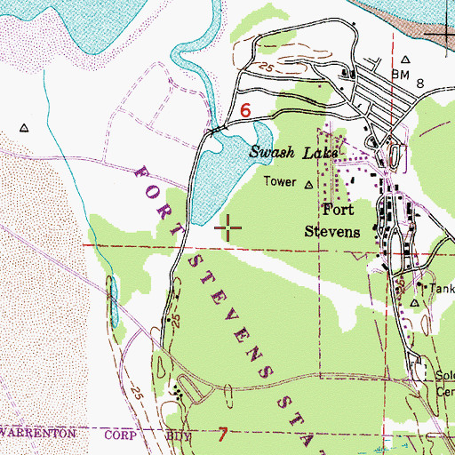 Topographic Map of Fort Stevens State Park, OR