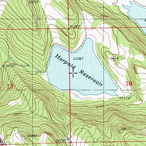 Topographic Map of Harpold Reservoir, OR