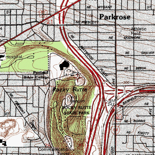 Topographic Map of Hill Military Academy (historical), OR