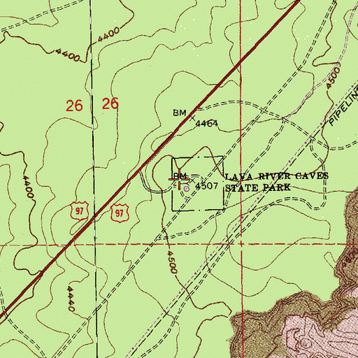 Topographic Map of Lava River Cave Recreation Site, OR