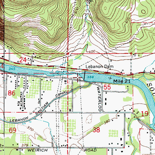 Topographic Map of Lebanon Dam, OR