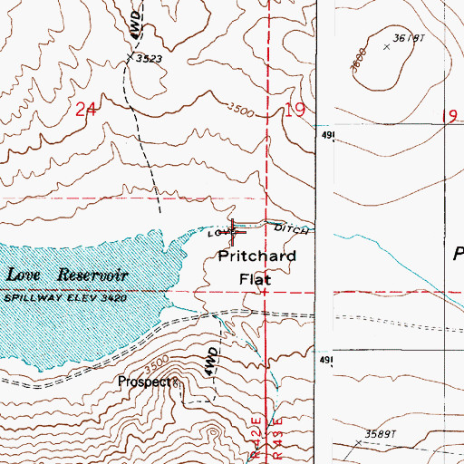 Topographic Map of Love Ditch, OR