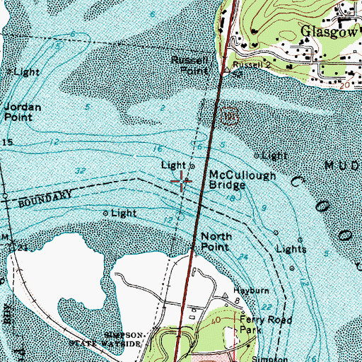 Topographic Map of McCullough Memorial Bridge, OR