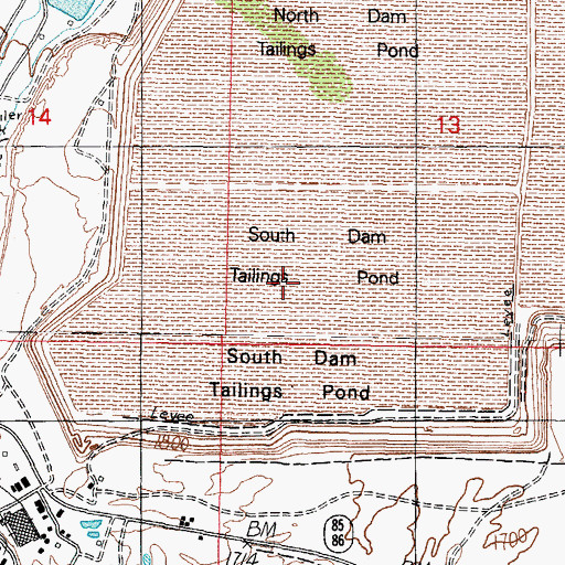 Topographic Map of South Dam Tailings Pond, AZ