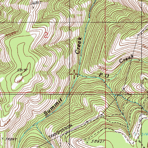 Topographic Map of P O Creek, OR