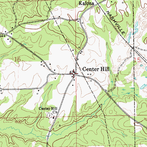 Topographic Map of Center Hill, AL