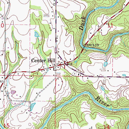 Topographic Map of Center Hill, AL
