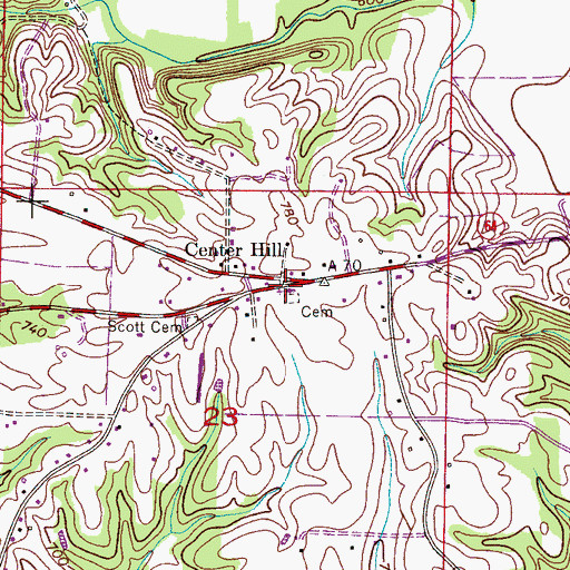 Topographic Map of Center Hill, AL