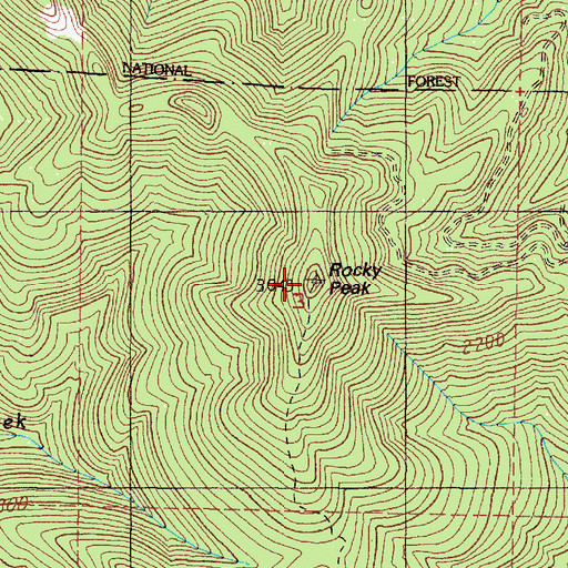Topographic Map of Rocky Peak, OR
