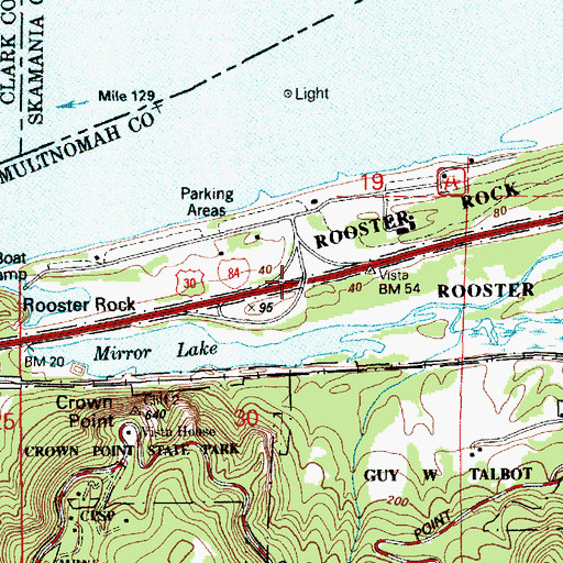 Topographic Map of Rooster Rock State Park, OR