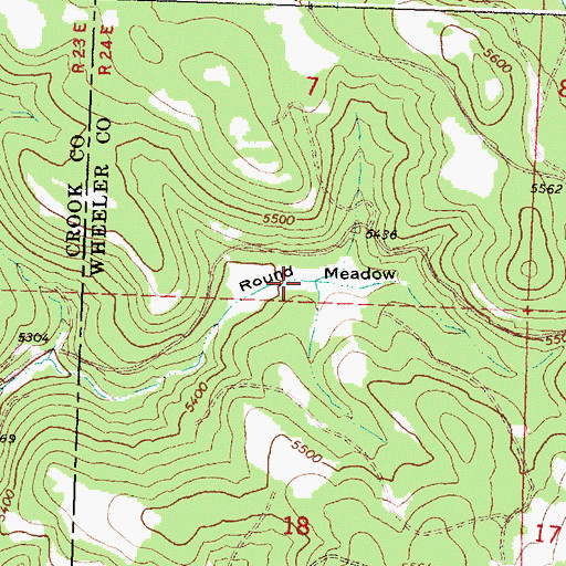 Topographic Map of Round Meadow, OR