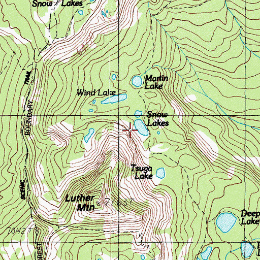 Topographic Map of Snow Lakes, OR