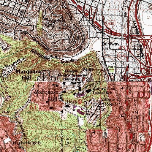Topographic Map of Oregon Health Sciences University, OR
