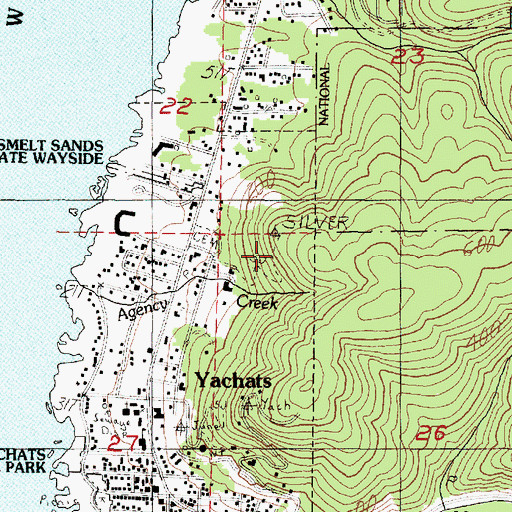 Topographic Map of Yachats Memorial Park, OR