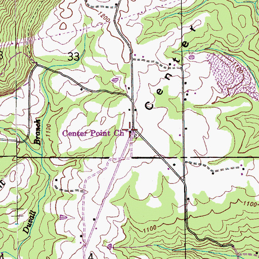 Topographic Map of Center Point Church, AL