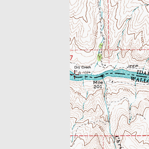 Topographic Map of Dry Creek Rapids, OR