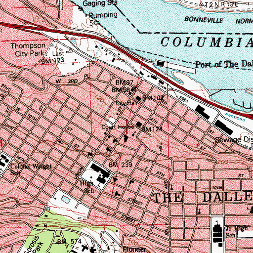 Topographic Map of Fort Dalles (historical), OR