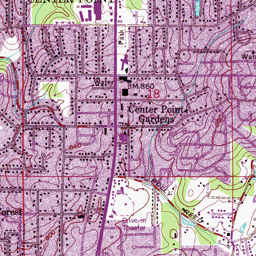 Topographic Map of Center Point Gardens, AL