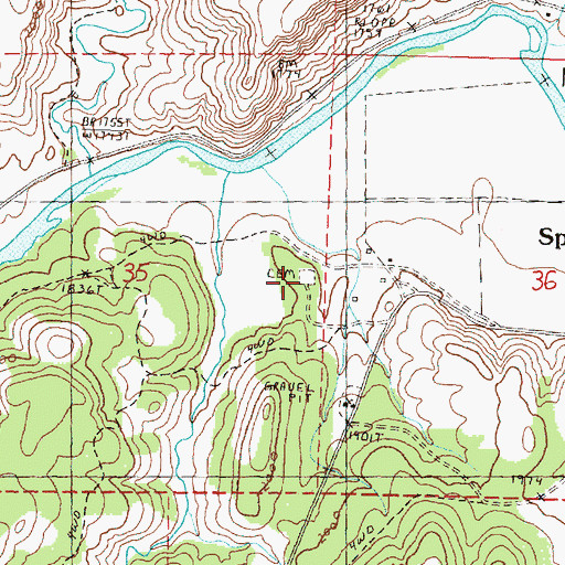 Topographic Map of Spray Cemetery, OR