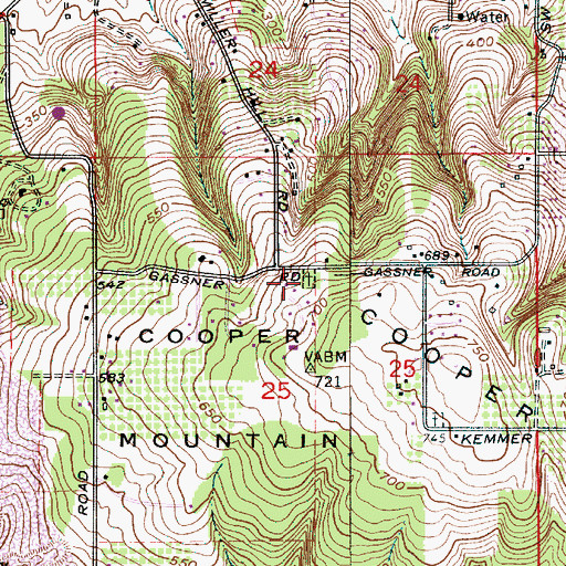 Topographic Map of Cooper Mountain Evangelical Cemetery, OR