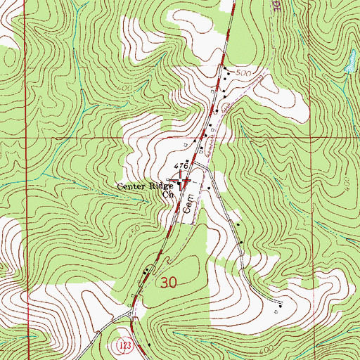 Topographic Map of Center Ridge Baptist Church, AL