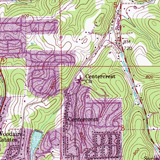 Topographic Map of Centercrest Church, AL