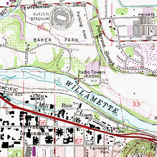 Topographic Map of KASH-AM, OR