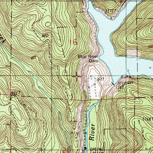 Topographic Map of Blue River Dam, OR