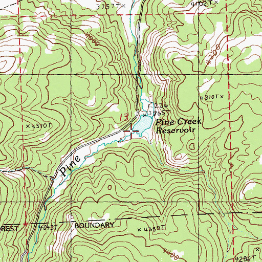 Topographic Map of Pine Creek Reservoir, OR