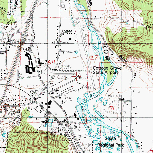 Topographic Map of Cottage Grove State Airport, OR