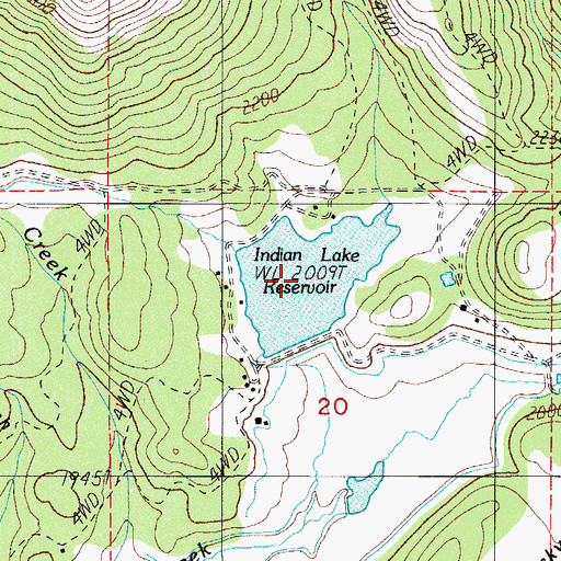 Topographic Map of Indian Lake Reservoir, OR