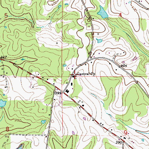 Topographic Map of Central Church, AL