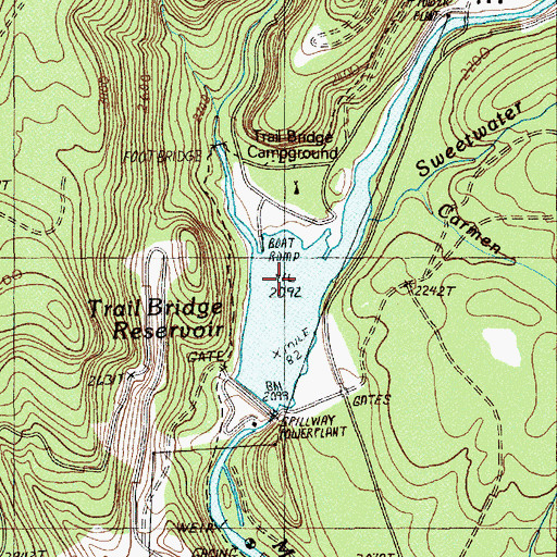 Topographic Map of Trail Bridge Reservoir, OR