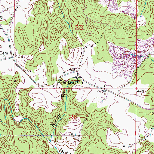 Topographic Map of Central Church, AL