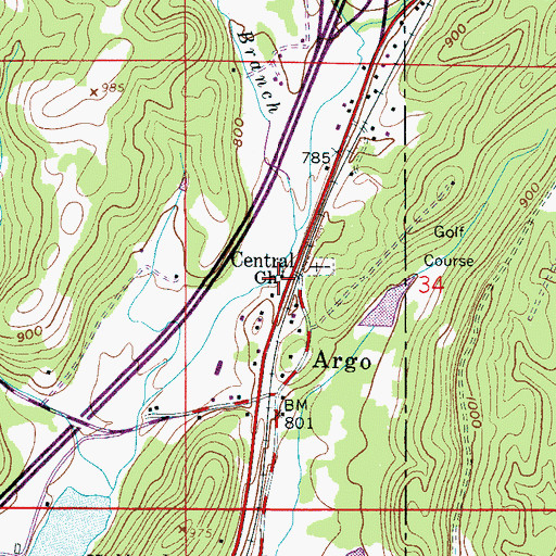 Topographic Map of Central Church, AL