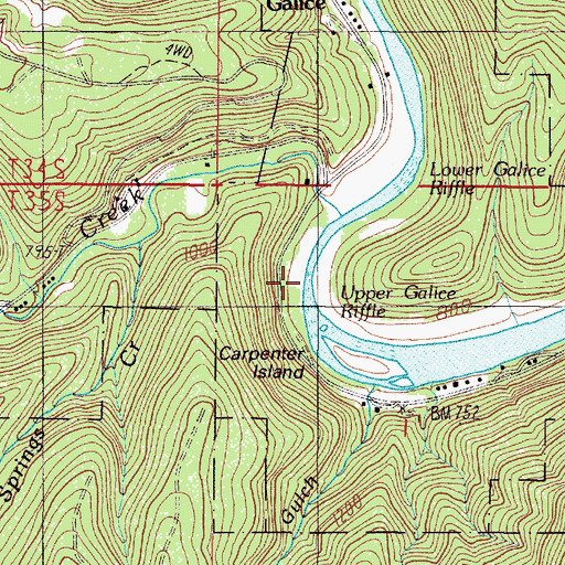 Topographic Map of Galice Riffle, OR