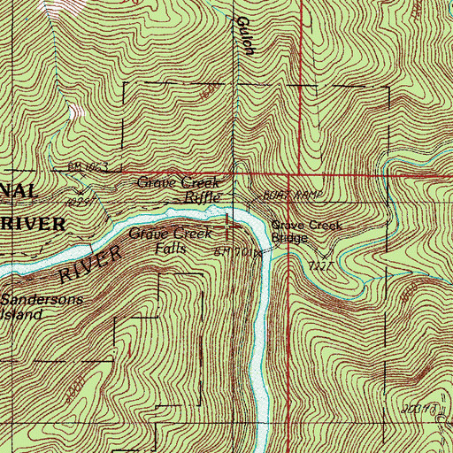 Topographic Map of Grave Creek Riffle, OR