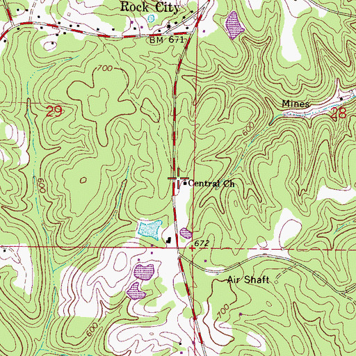 Topographic Map of Central Church, AL